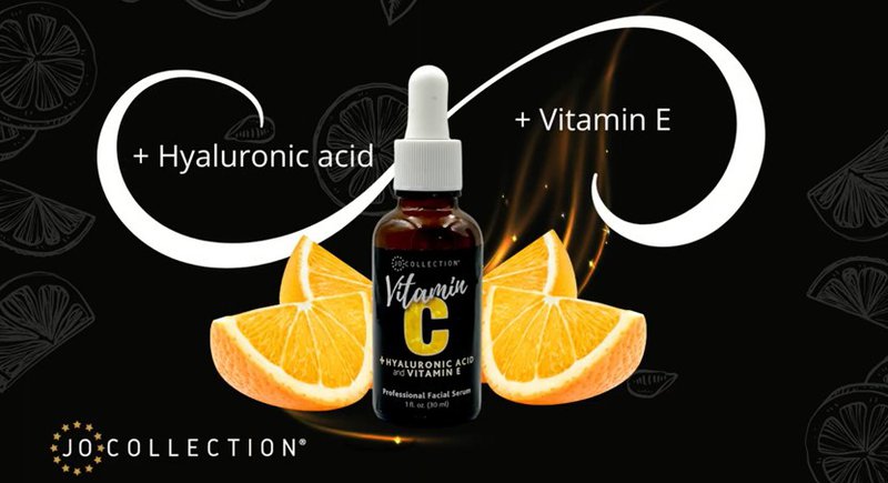 Jo Collection Vitamin C serum dropper bottle with hyaluronic acid and Vitamin E
