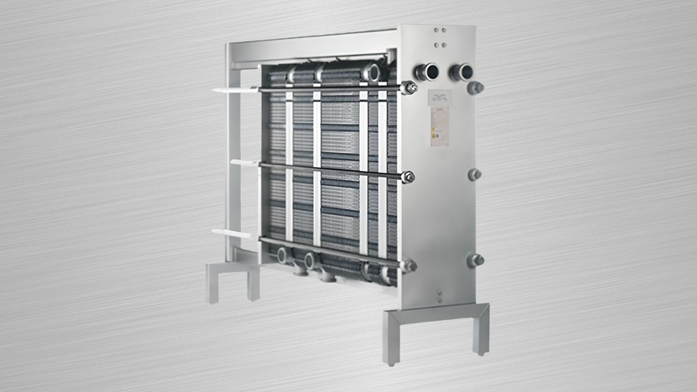 An alternative view of a Koss Plate Heat Exchanger highlighting its efficient plate pack design.