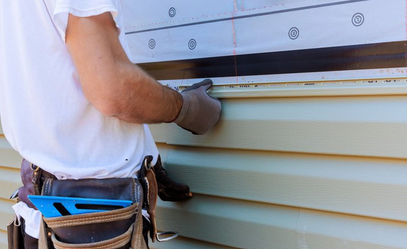 Contractor installing vinyl siding factored into total siding cost