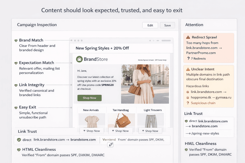 content should look expected trusted and easy to exit