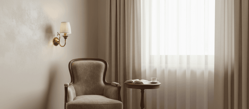 Applique in ottone con paralume plissettato Ginevra ambientata in angolo lettura