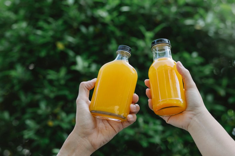 This photo features bottled drinks for gut health