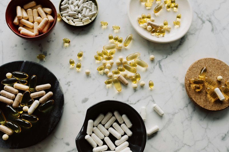 This photo features a selection of supplements on plates