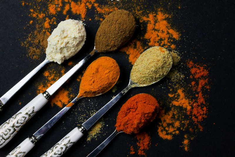 This photo shows food ingredient solutions on spoons
