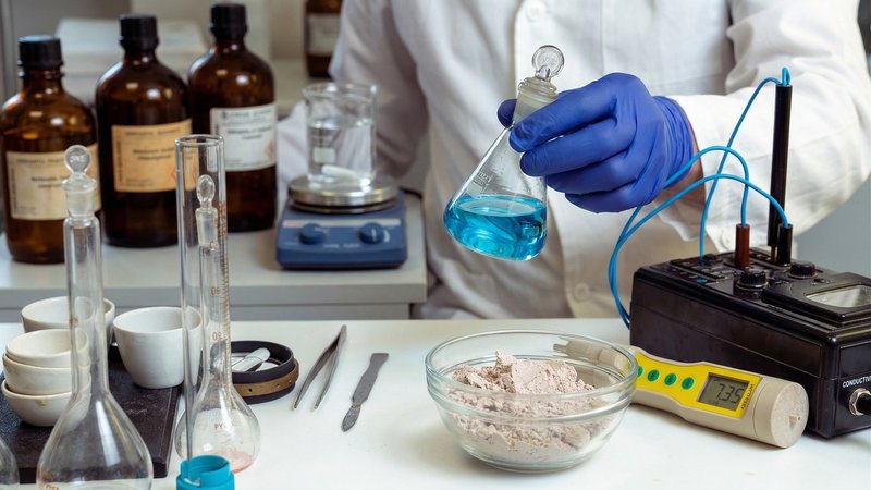 Food scientist reviewing protein shake formulation and ingredient composition in a product development setting.
