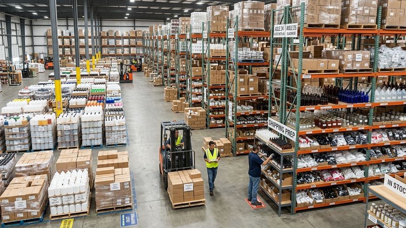 a forklift driving around the warehouse of a packaging company