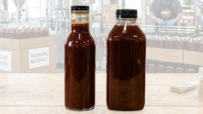 BBQ sauce bottle packaging in a warehouse
