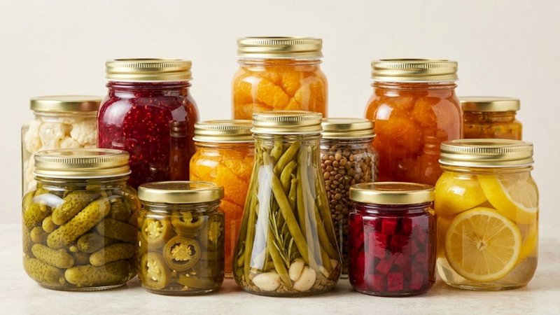 high-acid food products in glass jars with lids