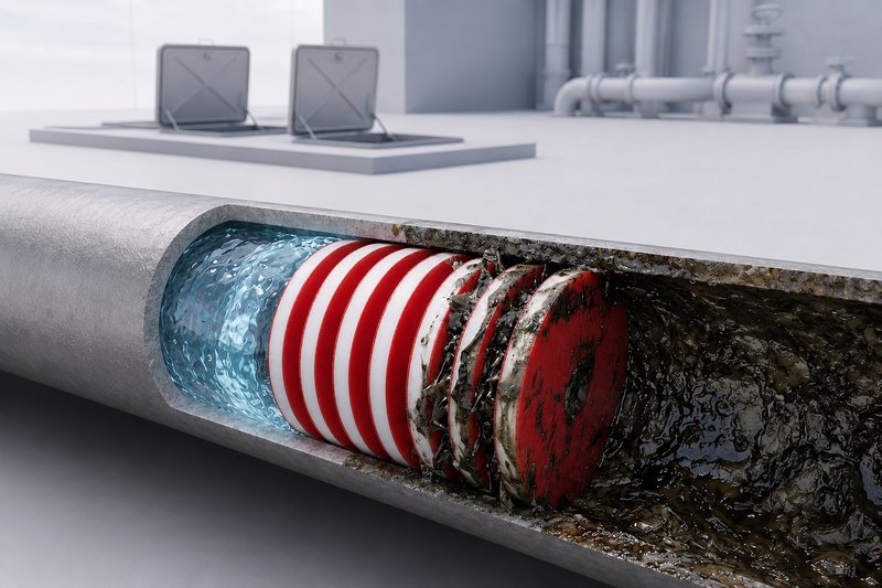 Sinitary sewer line with foam disk for facilities maintenance