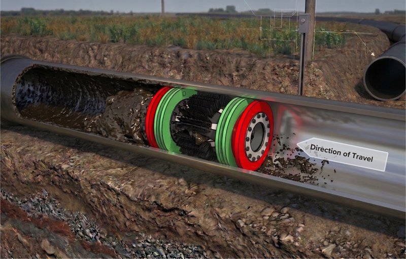 An illustration of a urethane pig in operation.