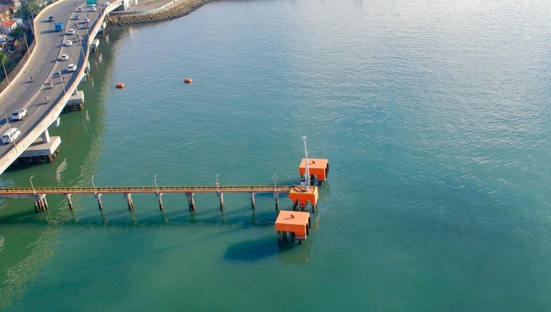 The Evolution of Steel Pipe Pile in Coastal Marine Infrastructure 1 An aerial view of a marine pier and highway bridge supported by pipe pile infrastructure.