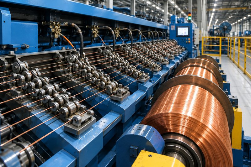 A copper coil winder, common among copper wire factories with vertical integration.