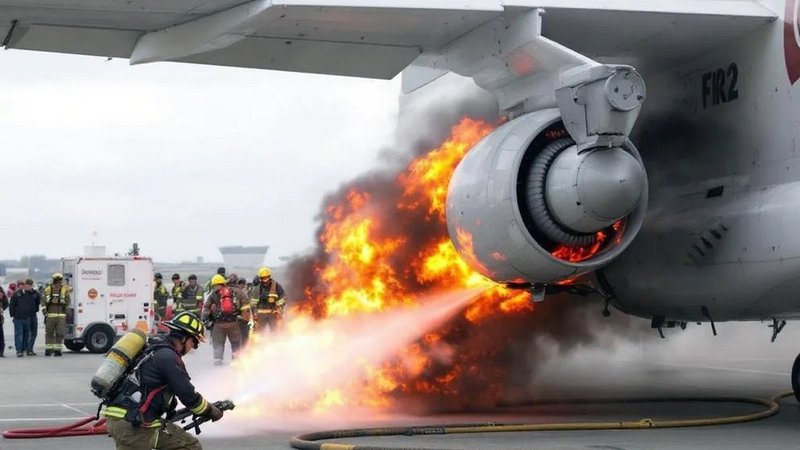 ARFF firefighter responding to an aircraft engine fire drill