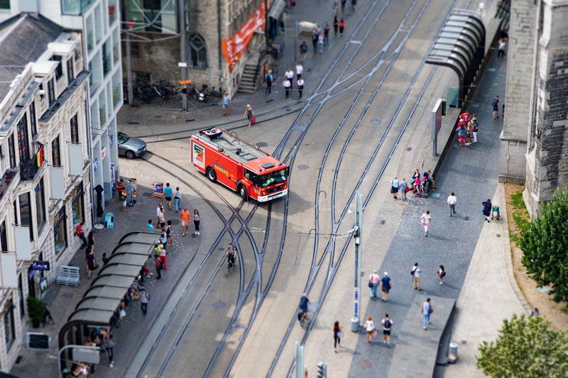A fire truck touring as a part of a local community relations effort.