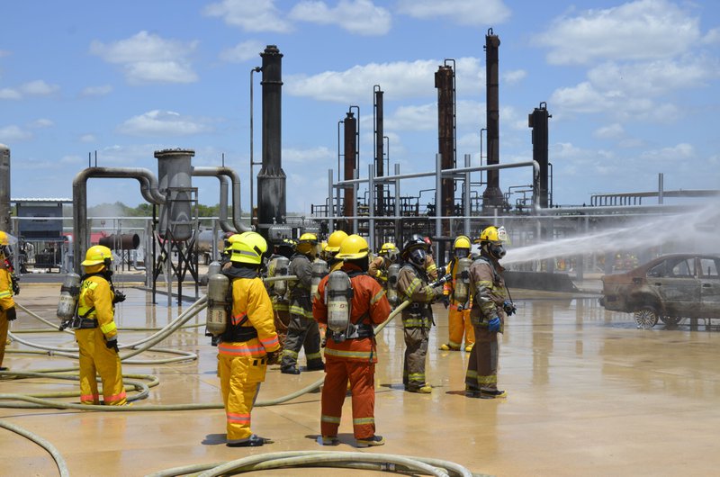 Fire drills at an industrial site.