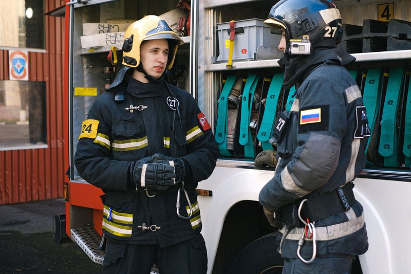 Firemen in a firefighter training program.