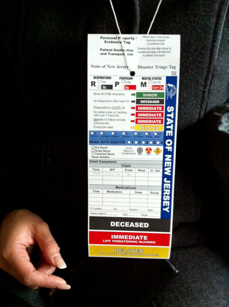 Sample MCI triage tags used in New Jersey.
