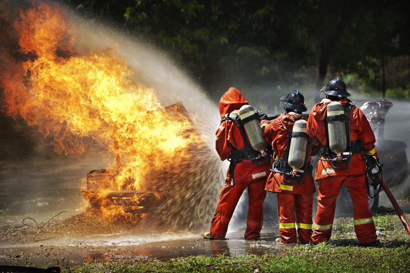 Live fire training for cadet firefighters.