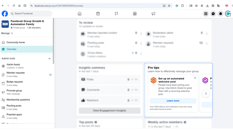The 'Pro Tip' Panel is the third Facebook's Built-In Coaching