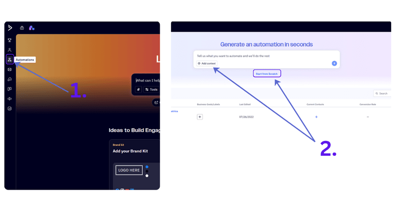 In ActiveCampaign, go to Automations and click automation. Choose to start from scratch.