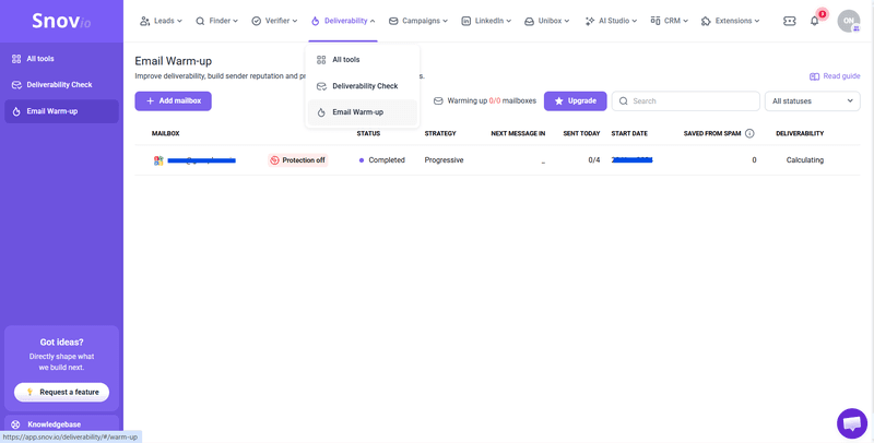 To send cold emails for the first time or if you are using a new domain, you should enable Snov.io's Email Warm Up feature 3–4 weeks prior to your first email campaign