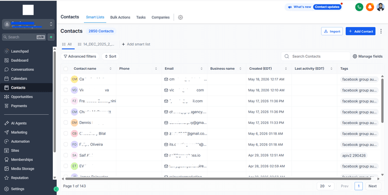 When Groupboss pushes a new member's data, Gohighlevel will create a contact record for the new member, using their first and last name, and their email. It occurs on the spot without you doing anything. 