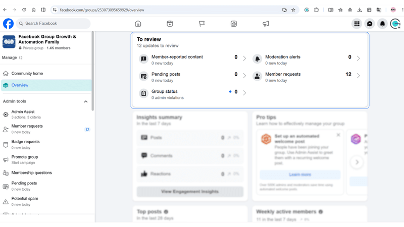 he "To Review" Section, Your Daily Action Checklist. It is first tab on facebook group overview.