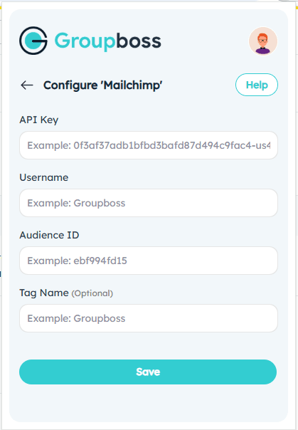 Enter your Mailchimp username, paste your API key, Tag Name and add your Audience ID. Save the settings.