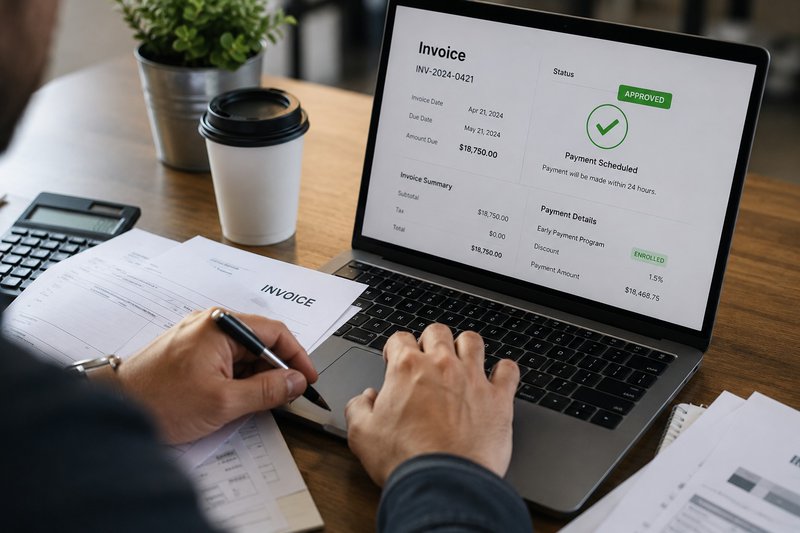 Supplier reviewing an approved invoice for early payment