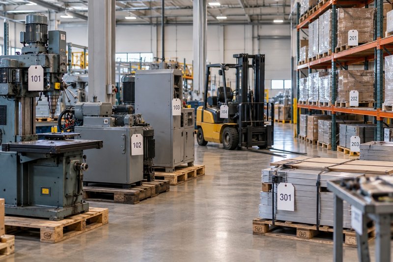 Business equipment and inventory undergoing asset valuation during financial restructuring
