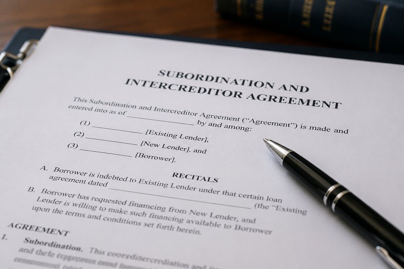 Subordination and intercreditor agreement used to establish lender priority for business funding.