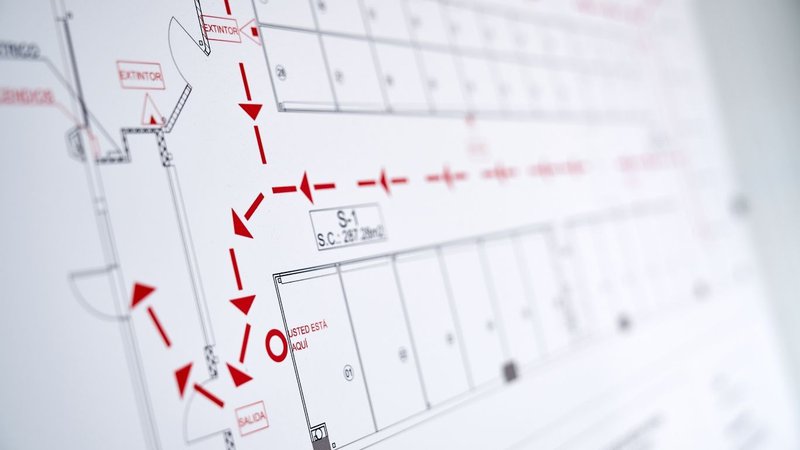 An emergency evacuation floor plan analyzed during a Building Alteration Review.