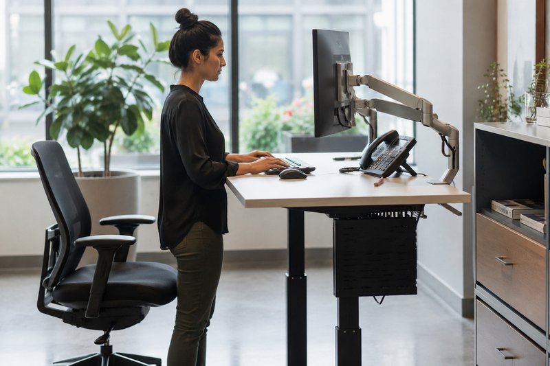Ergonomic custom office furniture with adjustable desk and task chair