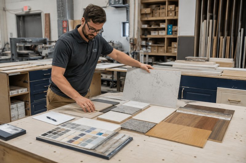 Commercial millwork and surface materials selected for durability