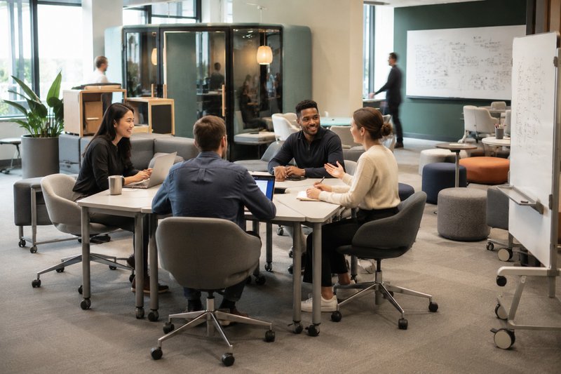 Modular custom office furniture supporting hybrid team collaboration