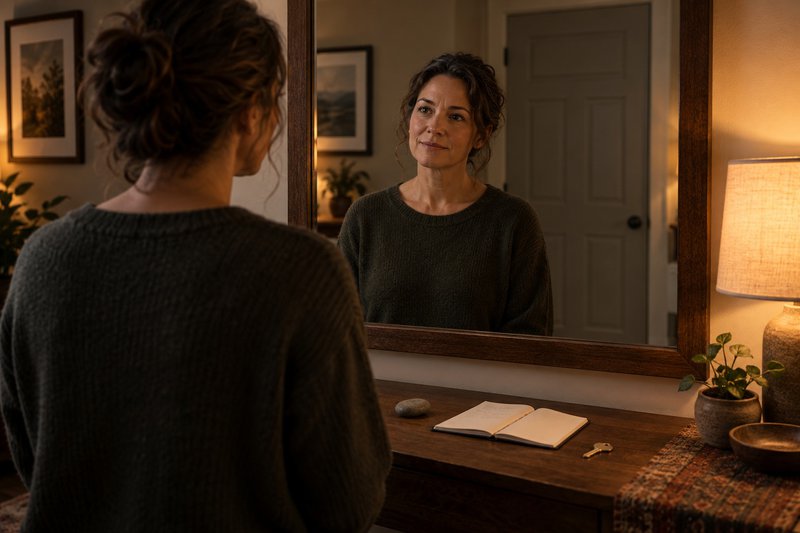 a woman looking in the mirror at herself developing personal inventory skills