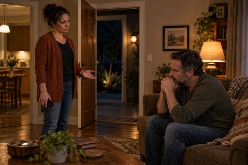 a woman standing while talking with a sitting man