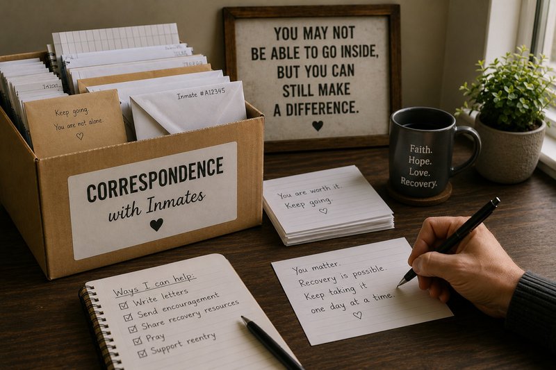 sign you may not be able to go inside, but you can still make a difference. correspondence box. coffee cup. Handwritten messages