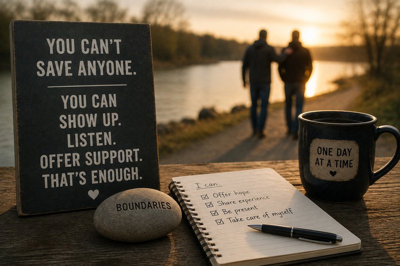 sign says you can't save anyone. you can show up, liten, offer support. that's enough. 