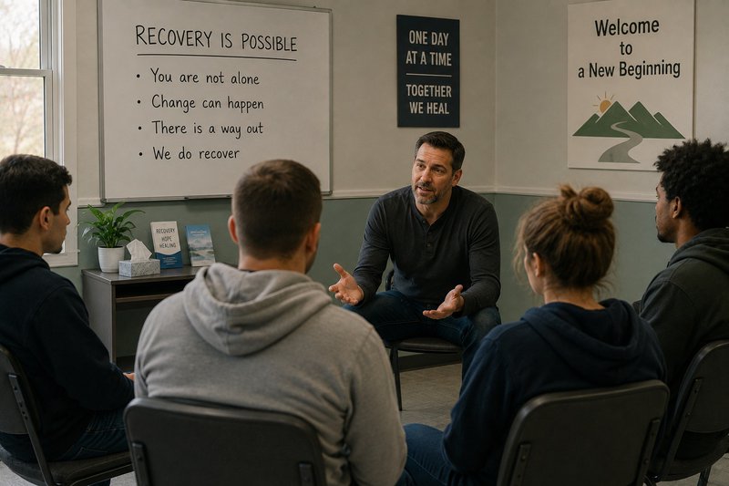guy leading a recovery discussion at treatment center