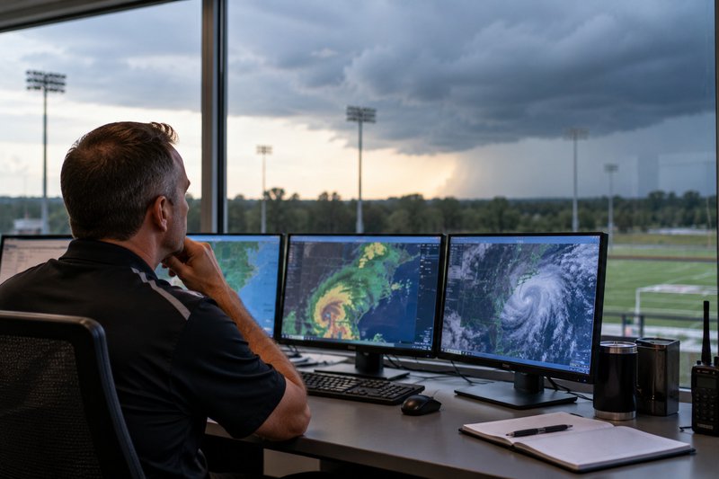 Facility manager monitoring weather conditions to support lightning warning time