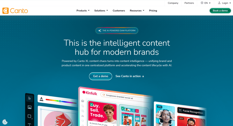 This image shows the home page of canto tool