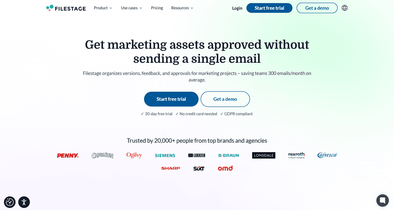 This image shows the home page of filestage tool