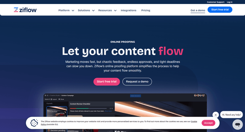 This image shows the home page of ziflow tool which is seventh in the list of approval workflow apps