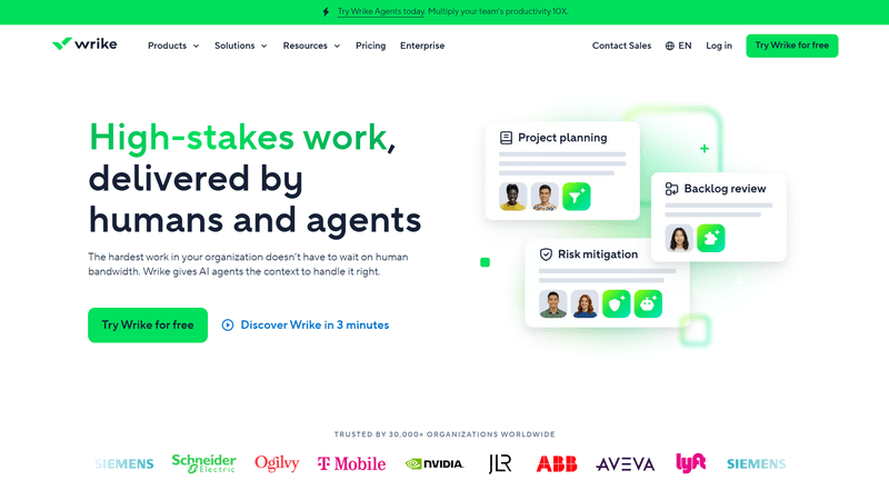 This image shows the home page of wrike tool