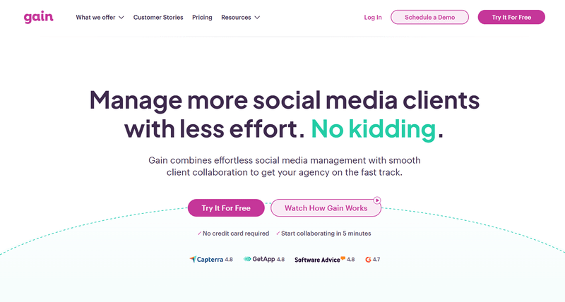 This image shows the home page of gain tool