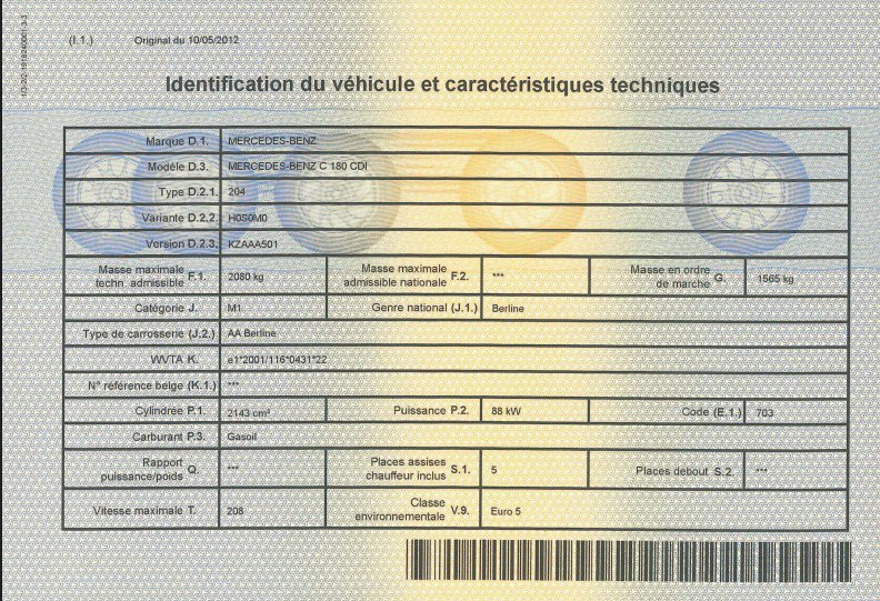 Permis: certificat d'immatriculation Belgique