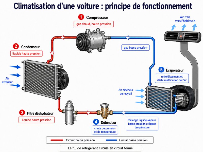 schéma principe de fonctionnement d'une climatisation.