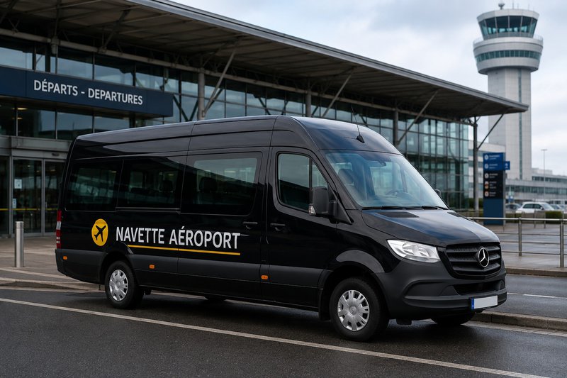 Navette garée à l'aéroport.