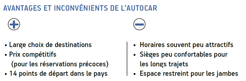 Liste des avantages et inconvénients des voyages en autocar.
